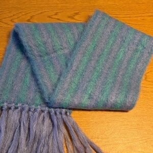 Extra Long Blue and Green Striped Mohair and Wool Women's Scarf by Donegal